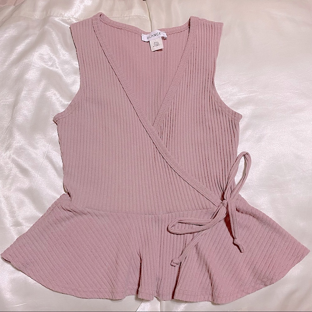 Pink Sleeveless Wrap Top